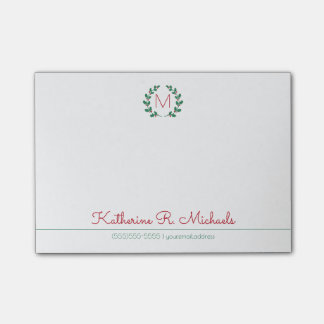 Notas Post-it® Navidades Holly Monograma E Información