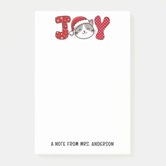 Notas Post-it® Navidades Kitty Cat "JOY" Personalizado (Anverso)
