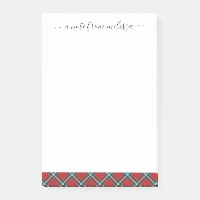 Notas Post-it® Navidades personalizados de Red Green Tartan Plaid (Anverso)