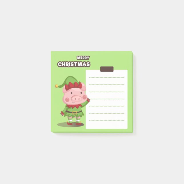 Notas Post-it® Navidades Pig Elf Post-It Notes (Anverso)