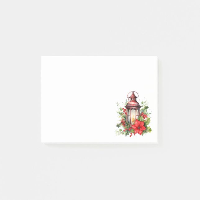 Notas Post-it® Navidades rojos Lantern Poinsettia y Pine (Anverso)