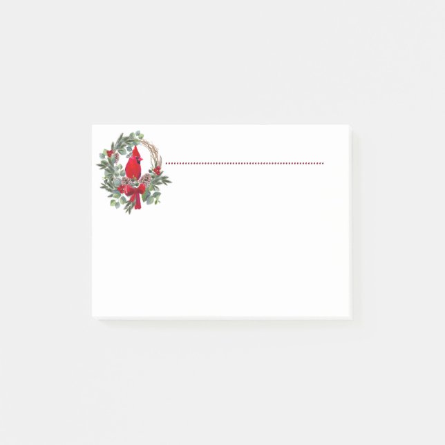 Notas Post-it® Navidades Watercolor Bird Cardinal Holly Wreath (Anverso)