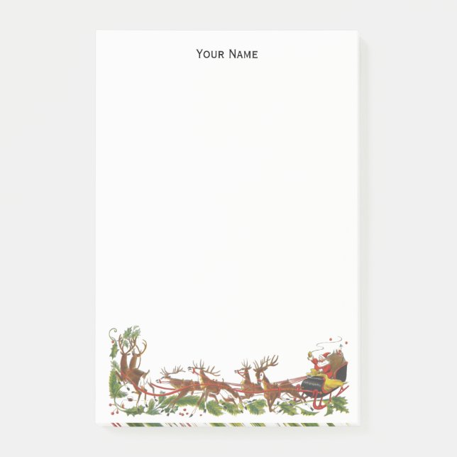 Notas Post-it® Navidades Xmas Santa Sleigh Reindeer Border (Anverso)
