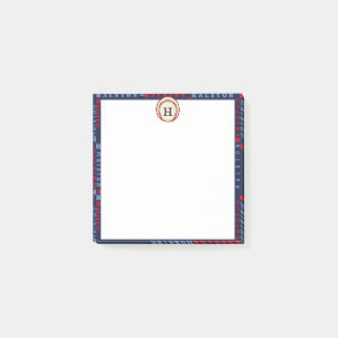 Notas Post-it® Navy Blue Monograma Nombre Regalos Niños Béisbol P