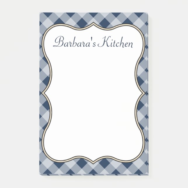 Notas Post-it® Navy Gingham Kitchen Notepad (Anverso)