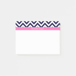 Notas Post-it® Navy Lg Chevron HotPink2 Cuatrehoja Monograma Nomb