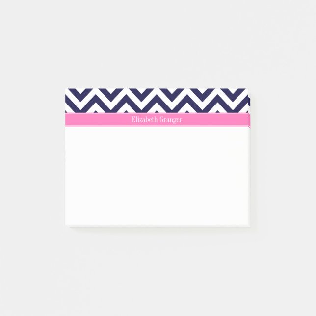 Notas Post-it® Navy Lg Chevron HotPink2 Quatrefoil Nombre Monogra (Anverso)