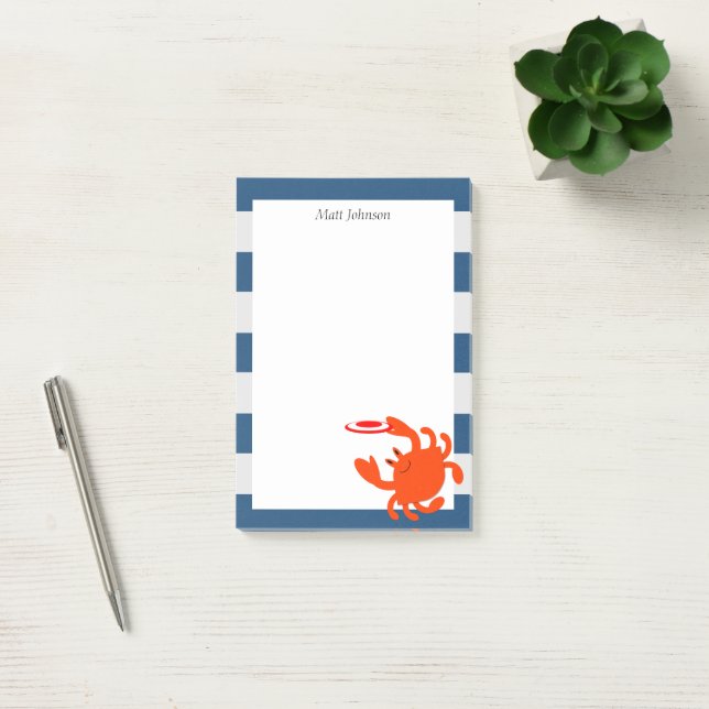 Notas Post-it® Navy Nautical Frisbee Crab Personalizado (Oficina)