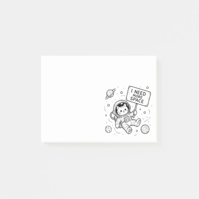 Notas Post-it® Necesito Más Espacio Gato Astronauta Divertido (Anverso)