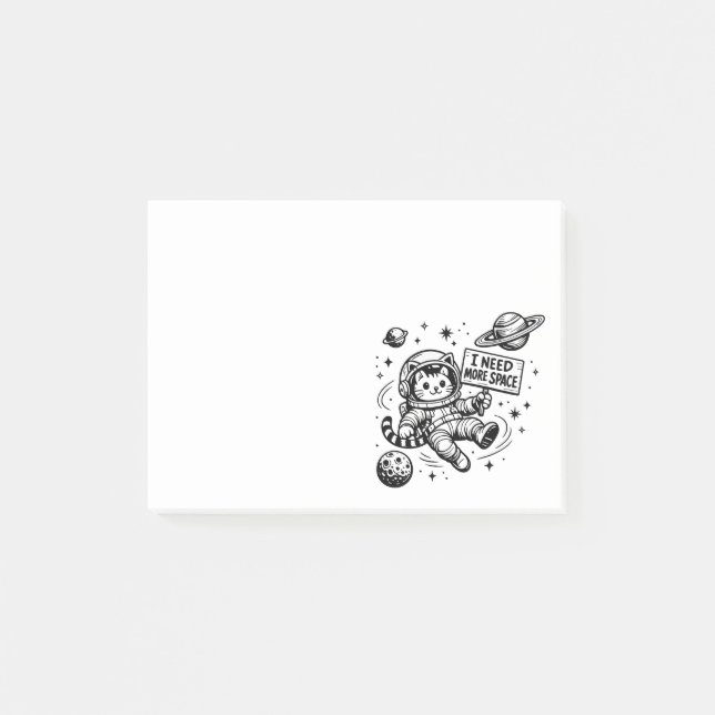 Notas Post-it® Necesito Más Espacio Gato Astronauta Divertido (Anverso)
