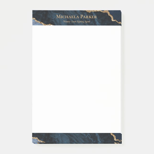 Notas Post-it® Negocio moderno Agate Navy Blue Gold Geode (Anverso)