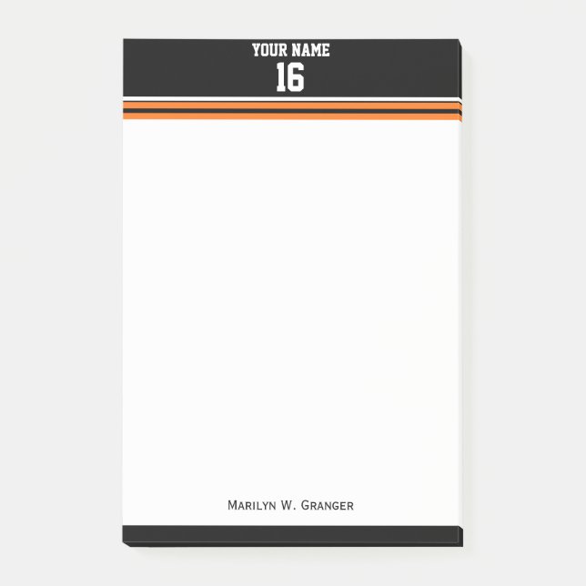 Notas Post-it® Negro con Naranja White Stripes Team Jersey (Anverso)