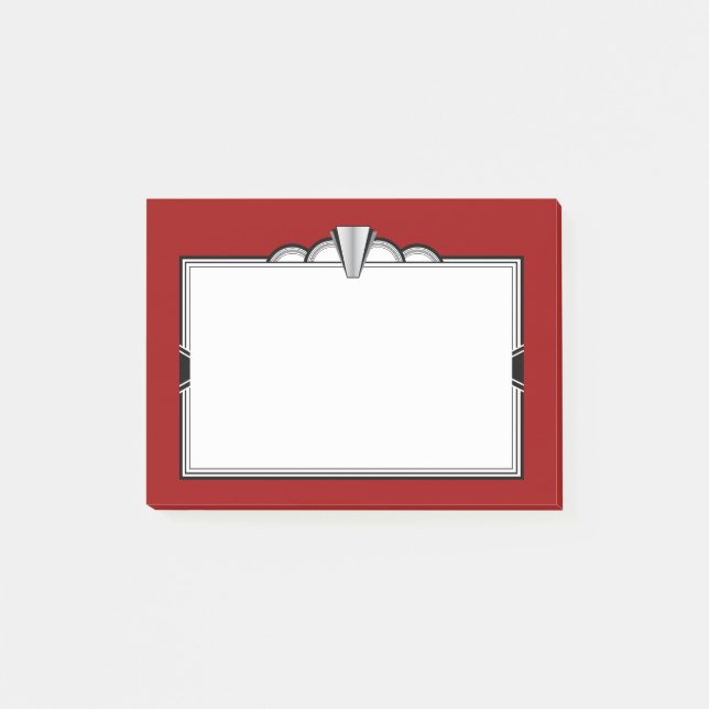 Notas Post-it® Negro del art déco, blanco y rojo oscuro (Anverso)
