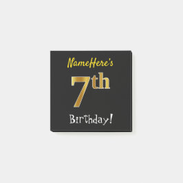 Notas Post-it® Negro, Faux Gold 7Cumpleaños, Con Nombre Personali