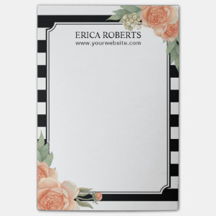 Notas Post-it® Negro moderno y el blanco raya el salón floral de