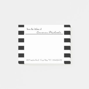 Notas Post-it® Negro Monograma de patrón de franjas blancas