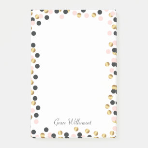 Notas Post-it® Negro, oro y lunar rosado