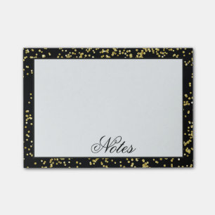 Notas Post-it® Negro y confeti del oro personalizado