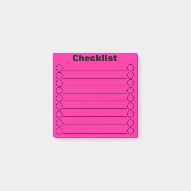 Notas Post-it® Neon Pink Checklist Post-it® Notes 3" x 3" (Anverso)