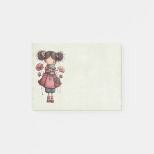 Notas Post-it® Niña con muñeca de rana linda y caprichosa