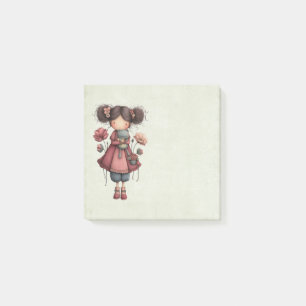 Notas Post-it® Niña con muñeca de rana linda y caprichosa