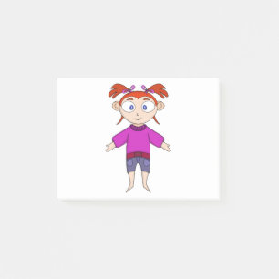 Notas Post-it® Niña con ropa cómoda y coletas