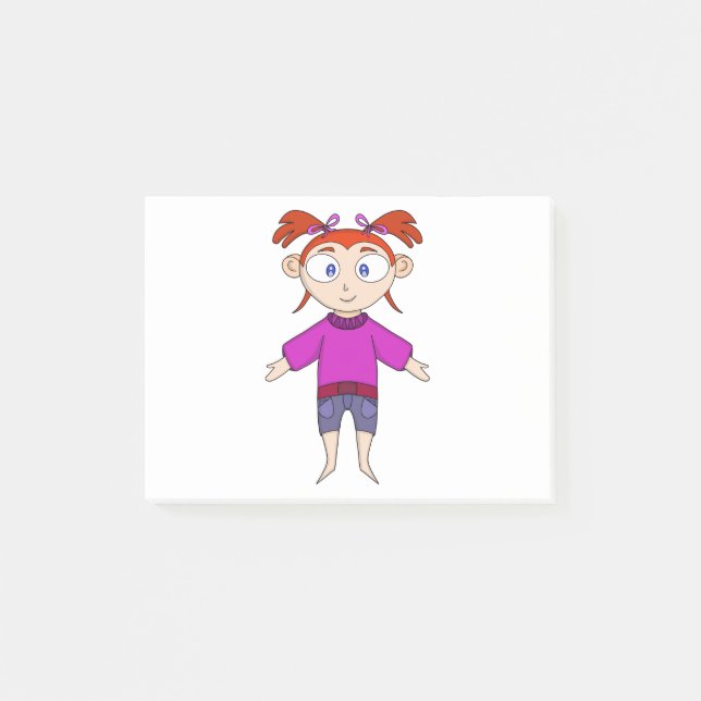 Notas Post-it® Niña con ropa cómoda y coletas (Anverso)