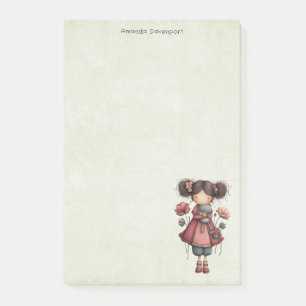 Notas Post-it® Niña con una muñeca de rana linda y caprichosa