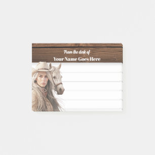 Notas Post-it® Niña de vaca con Stetson acuarela caballo occident