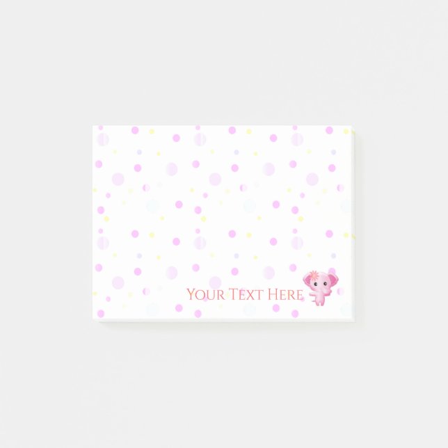 Notas Post-it® Niña pequeña y rosa dulce elefante (Anverso)