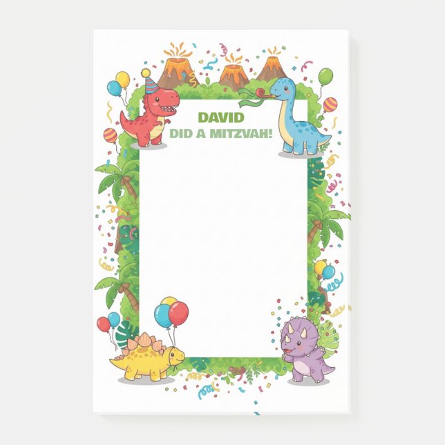 Notas Post-it® Niños con dinosaurios pequeños Mitzvah personaliza (Anverso)