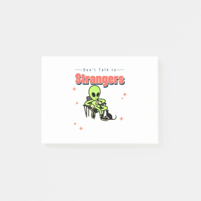 Notas Post-it® No Hablen Con Extraños-Humor-Retro-Alien-Funny (Anverso)