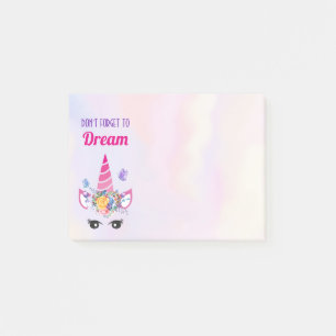 Notas Post-it® No te olvides de soñar Lindo Unicornio Rosa