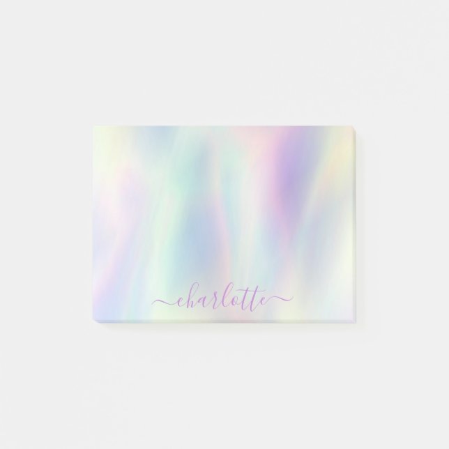 Notas Post-it® Nombre Arcoíris Pastel Iridescente Holográfico  (Anverso)