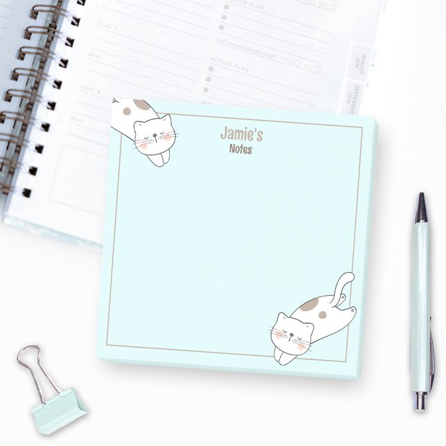 Notas Post-it® Nombre azul gato blanco gatito gatito gatito (Cute White Cat Kitten Kitty Blue Name Post-it Notes)