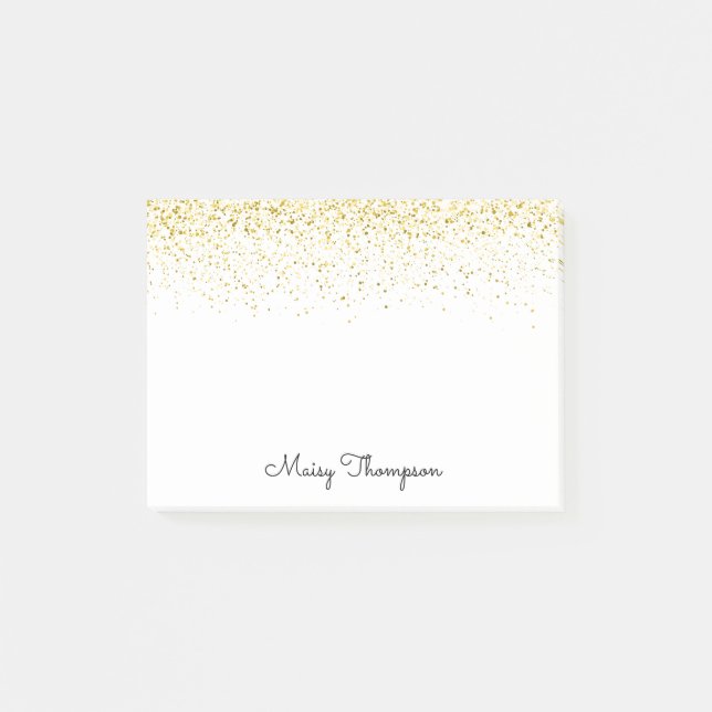 Notas Post-it® Nombre con brillo dorado chic (Anverso)