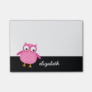 Notas Post-it® Nombre de encargo del búho rosado lindo para su