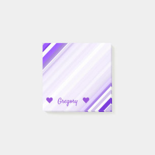 Notas Post-it® Nombre de encargo + Modelo rayado púrpura y blanc