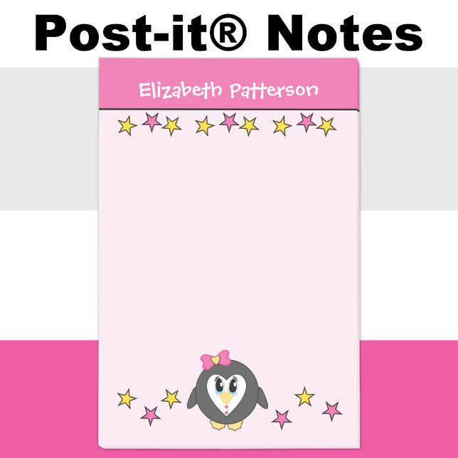 Notas Post-it® Nombre de estrellas de pingüinos lindos niños rosa (Subido por el creador)