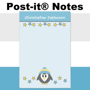 Notas Post-it® Nombre de estrellas pingüino lindo niños azul amar