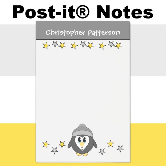 Notas Post-it® Nombre de estrellas pingüino lindo niños gris amar (Subido por el creador)