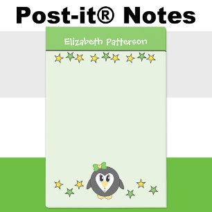 Notas Post-it® Nombre de estrellas pingüino lindo niños verde ama