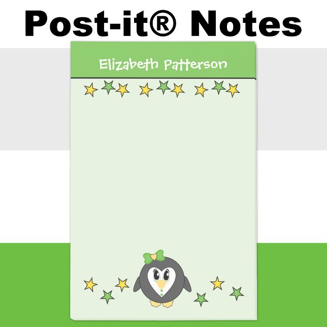 Notas Post-it® Nombre de estrellas pingüino lindo niños verde ama (Subido por el creador)