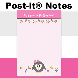 Notas Post-it® Nombre de estrellas pingüino lindos niños rosa ama