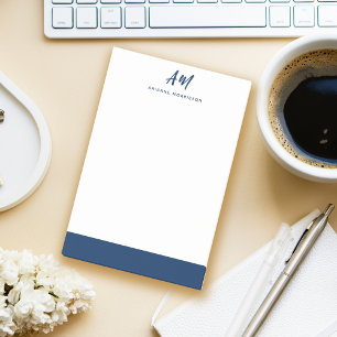 Notas Post-it® Nombre de guión azul de la Marina de dos Monograma