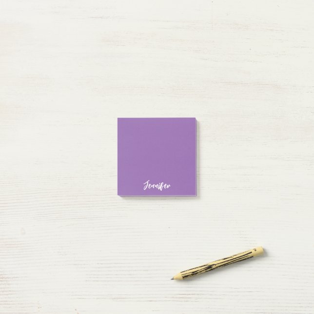 Notas Post-it® Nombre de guión blanco morado personalizado (Escritorio)