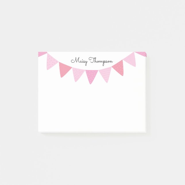Notas Post-it® Nombre de guión de banderines rosados (Anverso)