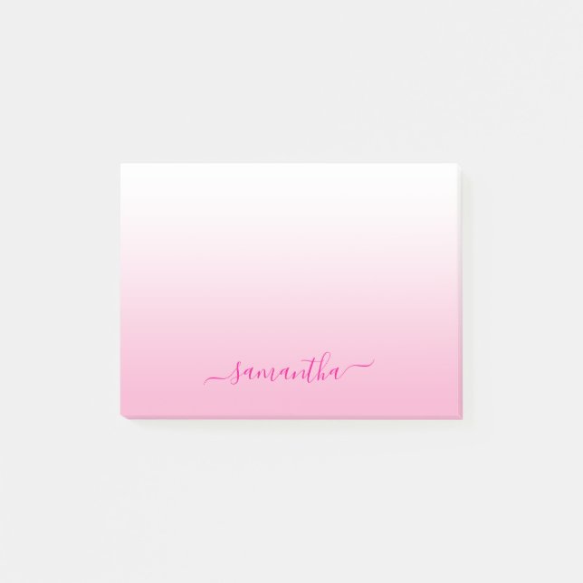 Notas Post-it® Nombre de la firma del guión elegante rosa claro O (Anverso)