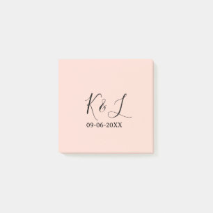 Notas Post-it® nombre de la pareja de boda letra fecha rojo fondo