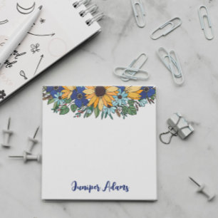 Notas Post-it® Nombre De Las Flores Azules Y Sunflower En Negrita